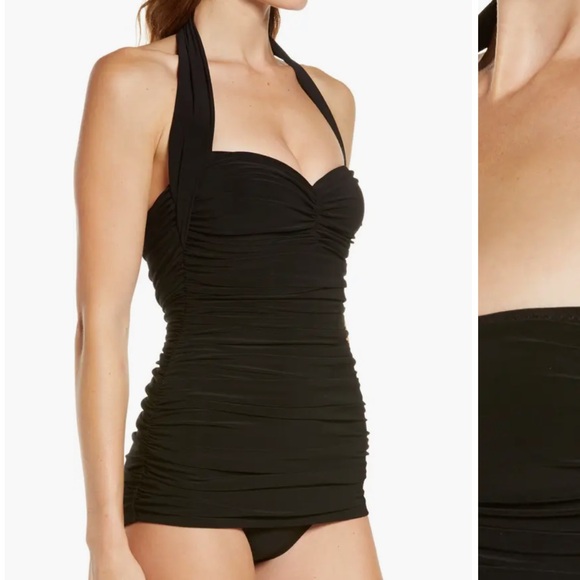NORMA KAMALI BILL MIO Ruched Halter One-Piece Swimsuit, BLACK SIZE MEDIUM - Picture 4 of 12